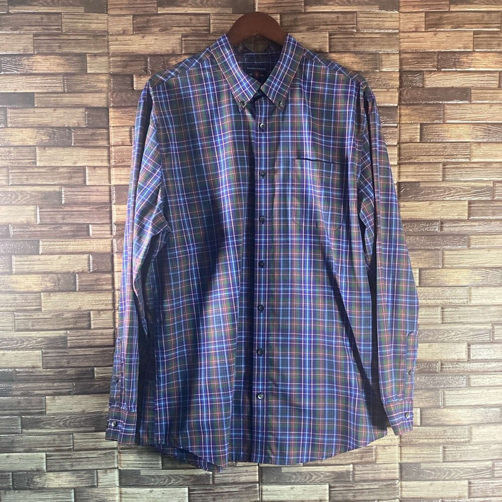 Saddlebred Big & Tall Size XLT Blue & Purple Multicolor Plaid Shirt